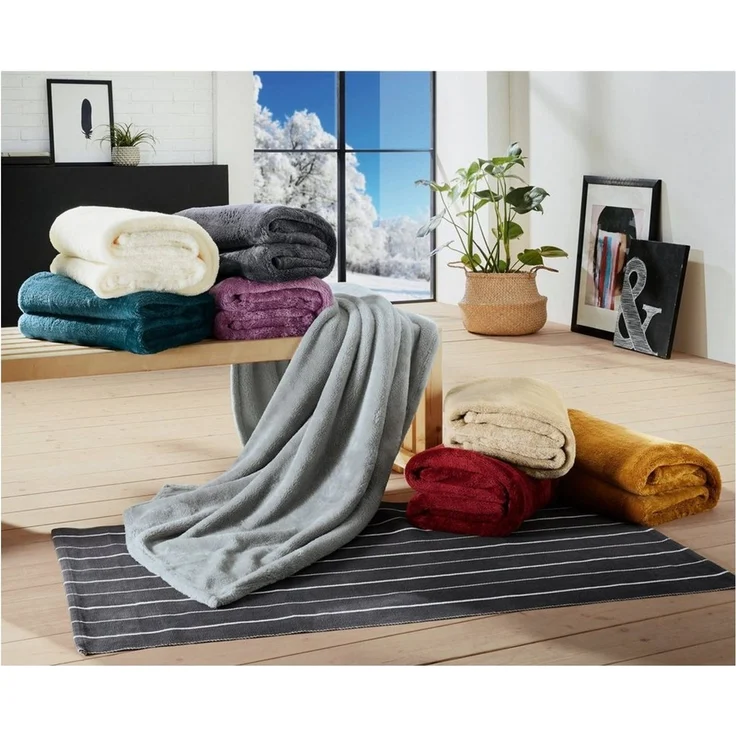 Wohndecke Wohndecke "Salerno", Erwin Müller, Teddy-Fleece Uni – Bild 3