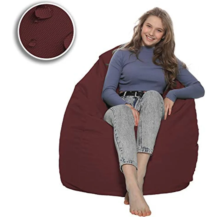 HomeIdeal - Sitzsack XXL Bodenkissen für Erwachsene & Kinder - Geeignet für Gaming oder Entspannen - Indoor wie Outdoor da er Wasserfest ist - mit EPS Perlen, Farbe:Weinrot, Größe:XL – Bild 6