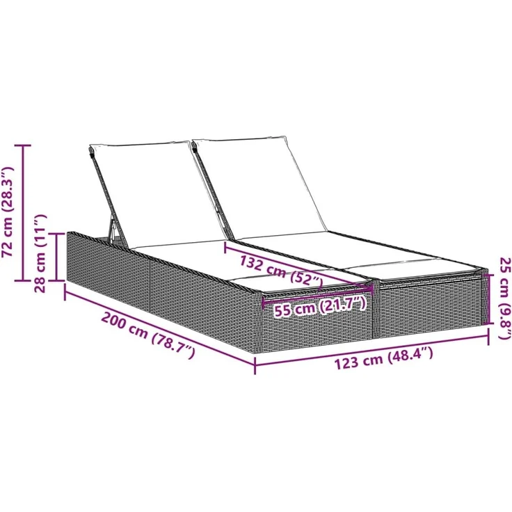 vidaXL Doppel-Sonnenliege mit Kissen Schwarz Poly Rattan 368628 – Bild 7