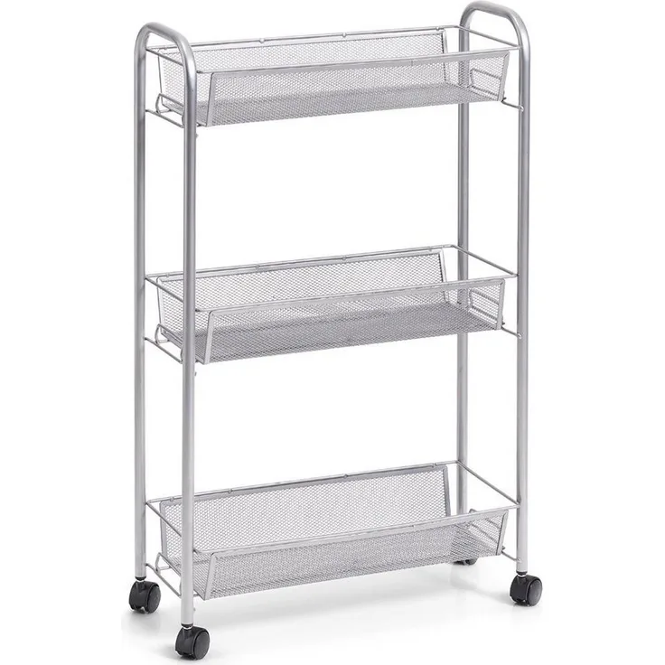 Zeller Etagen-Rollwagen, 3-lagig, Mesh, silber, 44 x 17 x 70,5 cm