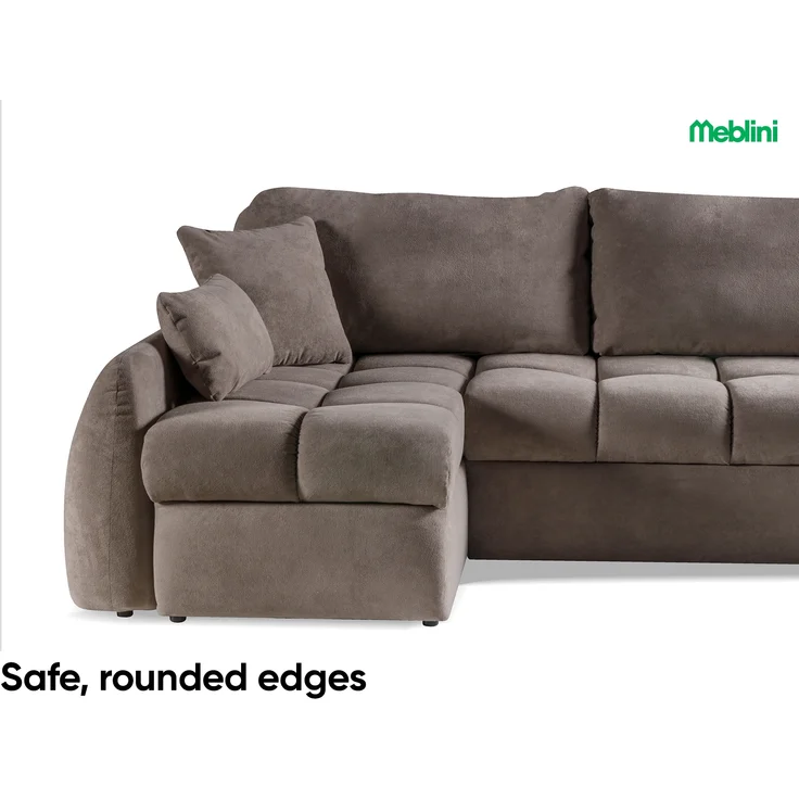 MEBLINI Schlafcouch mit Bettkasten – GLOW - 252x155x93cm – Braun Plüsch - Kleines Ecksofa mit Schlaffunktion - Sofa mit Relaxfunktion und Kissen - Kleine Couch L-Form - Eckcouch – Bild 3
