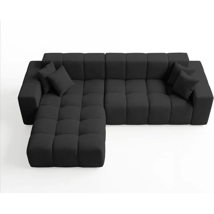 GRAINGOLD Ecksofa Loopo, Couch L-Form mit Wellenfeder, Velour-Stoff, Schwarz, Links – Bild 8