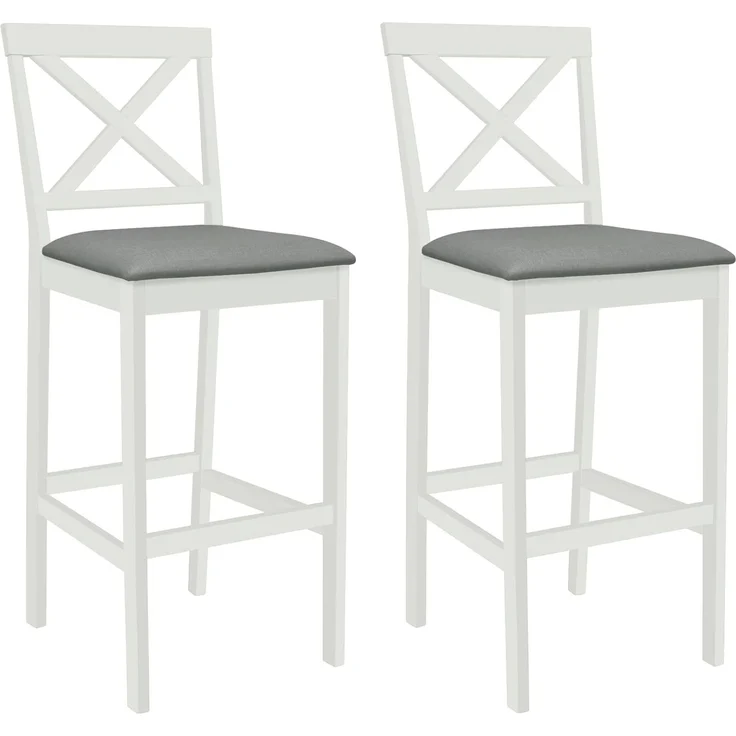 vidaXL Barhocker 2 stk. Weiß und Grau Massivgummi Holz und Stoff 42047609 – Bild 2