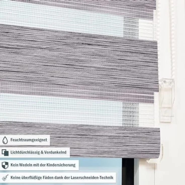 Deswell Doppelrollo Klemmfix ohne Bohren Marmor-Grau B50 x H120 cm (Stoffbreite 46cm) Rollos für Fenster ohne Bohren für Fenster mit Lichtdurchlässig & Verdunkelnd/Höhe Stufenlos Verstellbar – Bild 3
