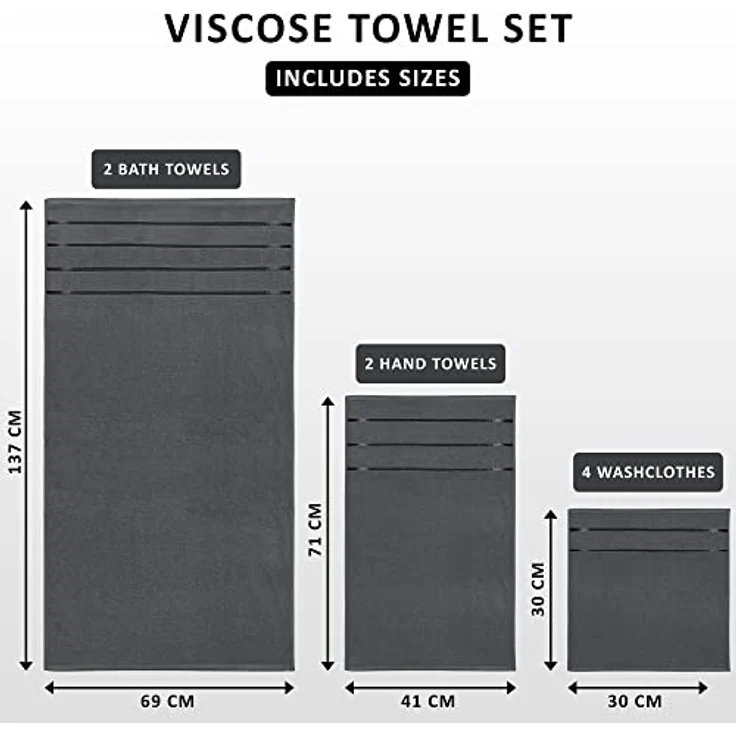 Utopia Towels 8-teiliges Luxus-Handtuch-Set, 2 Badetücher, 2 Handtücher und 4 Waschlappen, 600 g/m², 100% ringgesponnene Baumwolle, sehr saugfähige Viskose-Streifen-Handtücher, ideal für den – Bild 3