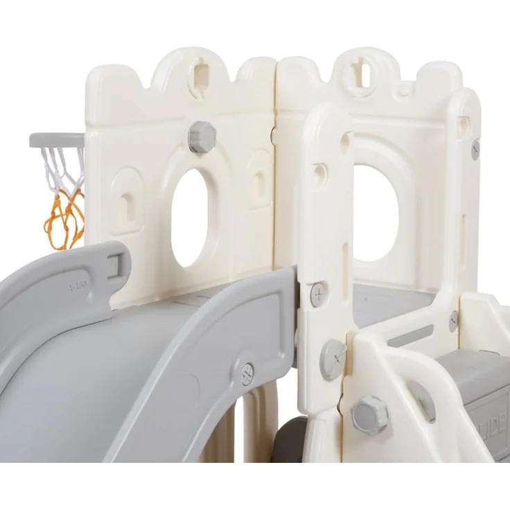 Baby Vivo Kinderrutsche / Rutsche mit Basketballkorb - Schloss in Grau / Beige – Bild 5