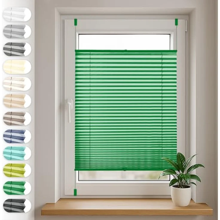 Sonello Plissee Klemmfix ohne Bohren 75x140 cm Grün Faltrollo Plisseerollo Jalousie für Tür & Fenster Blickdicht Sichtschutz Sonnenschutz Fertifplissee Rollo – Bild 2