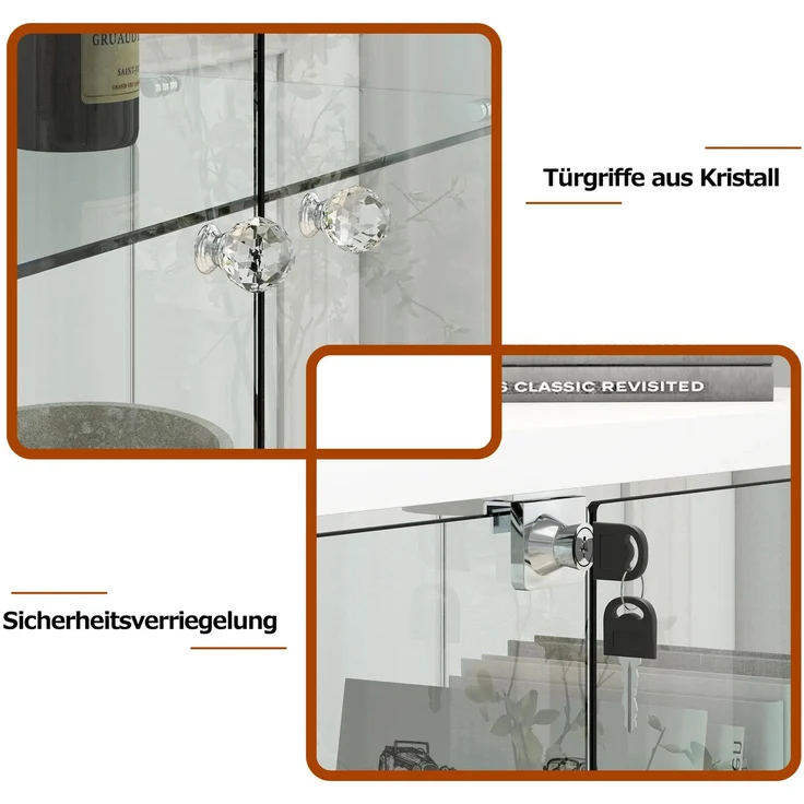 Glasvitrine 42,5x36,5x167 cm in Weiß mit Schubladen und LED-Beleuchtung – Bild 7