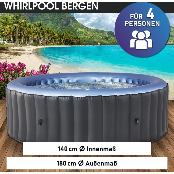 BRAST aufblasbarer Whirlpool 'MSpa Bergen', Ø 180 x 70 cm, für 4 Personen, Pool, Wellness & Massage-Spa – Bild 2