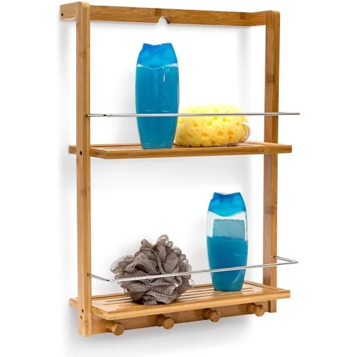 Relaxdays Duschregal mit 2 Ablageböden, Bambus natur, 38 x 15,5 x 53 cm – Bild 1
