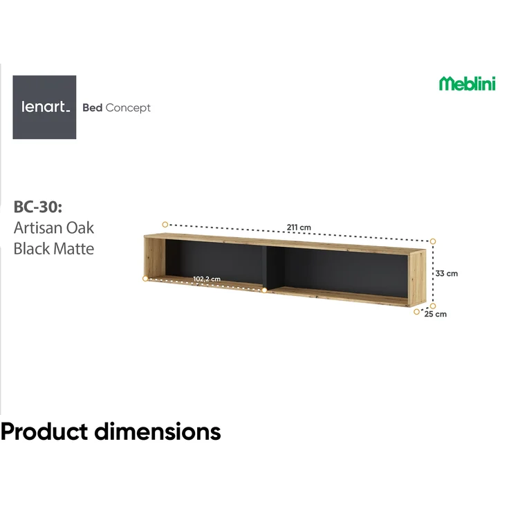 MEBLINI Hängeschrank für Horizontal Schrankbett Bed Concept - Wandschrank mit Regalen - BC-30 - Artisan Eiche/Schwarz – Bild 5
