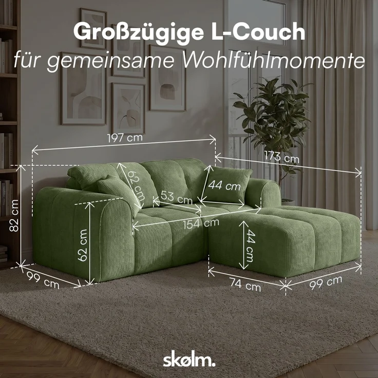 skølm 'Vanaheim' Sofa 2 Sitzer mit Hocker & 2 Kissen, Cloud Sofa dunkelgrün, Chenille-Stoff, Vollschaumcouch mit Federkern und Vakuum-Kompression, kein Aufbau erforderlich – Bild 8