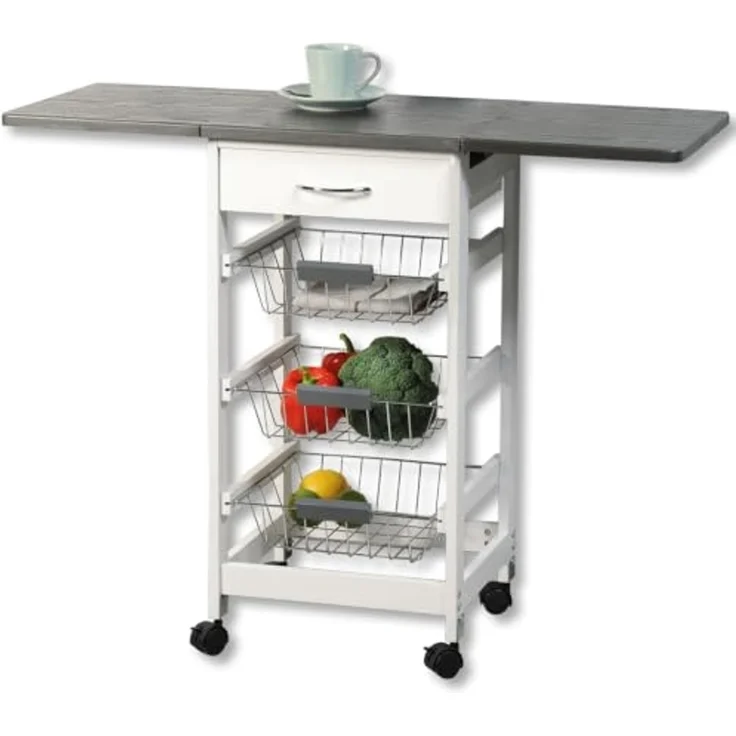 KESPER Küchenwagen 25816-13 mit 2 ausklappbaren Arbeitsplatten / Dekorfolie grau / Servierwagen – Bild 1
