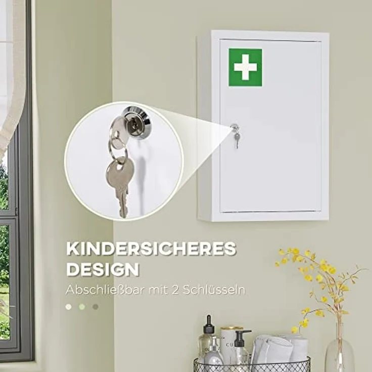 Kleankin Medizinschrank Apothekerschrank mit 3 Schichten (Medikamentenschrank, 1-St, Arzneischrank) Stahl, Weiß, 30 x 14 x 46 cm – Bild 4
