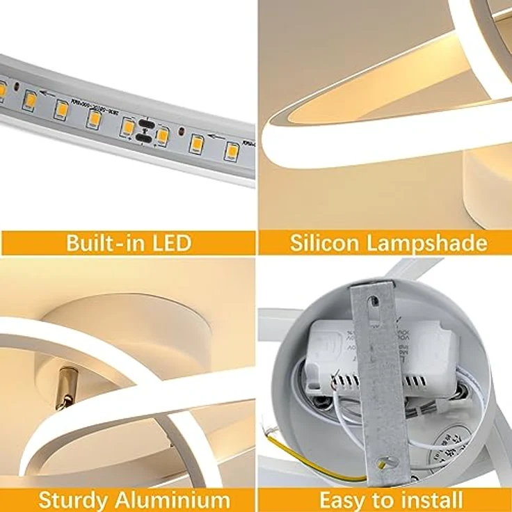 Comely LED-Deckenleuchte, 30 W 3300 lm, moderne Deckenleuchte, warmweißes Licht 3000 K, Design Blume, Acryl, LED-Kronleuchter, weiß, für Schlafzimmer, Wohnzimmer, Küche – Bild 5