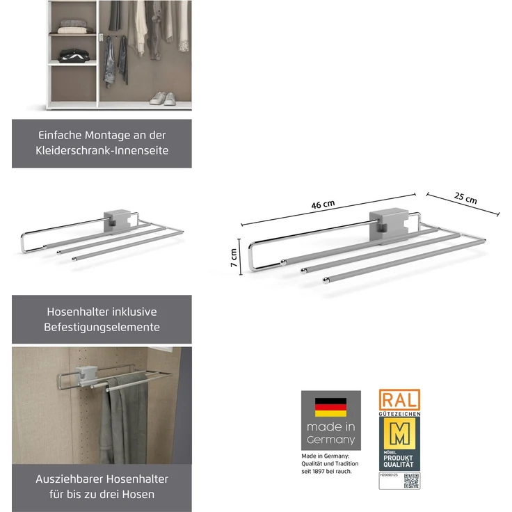 rauch Zubehör, Hosenhalter, ausziehbar, für bis zu 3 Hosen, für Kleiderschränke von rauch – Bild 2