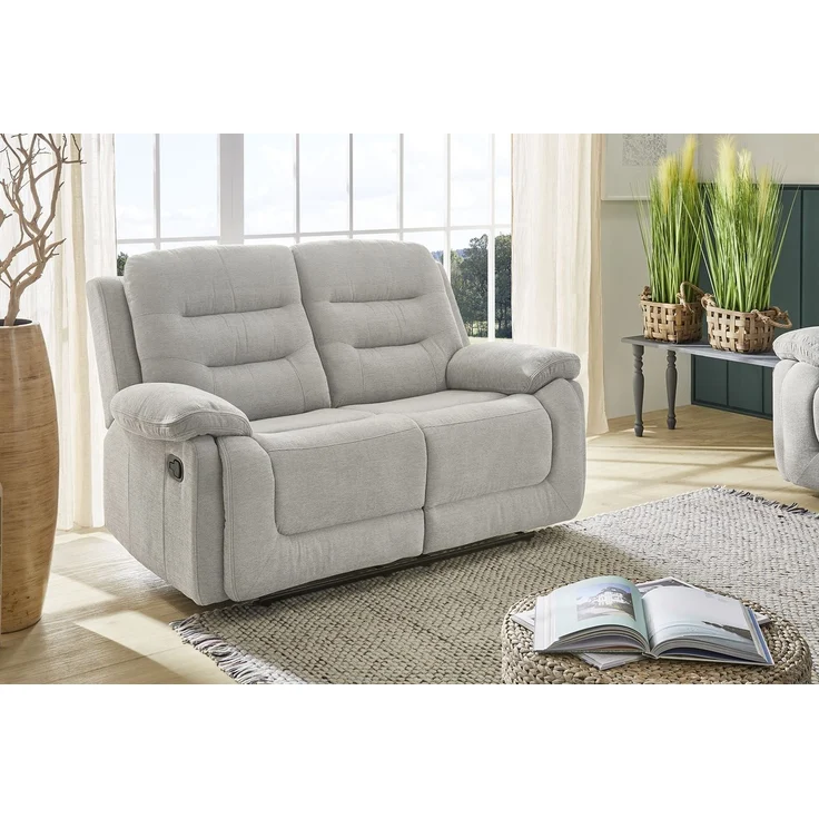 2-Sitzer-Relaxsofa Federkern mit Liegefunktion Zweier-Couch Stoff Chenille Grau – Bild 2
