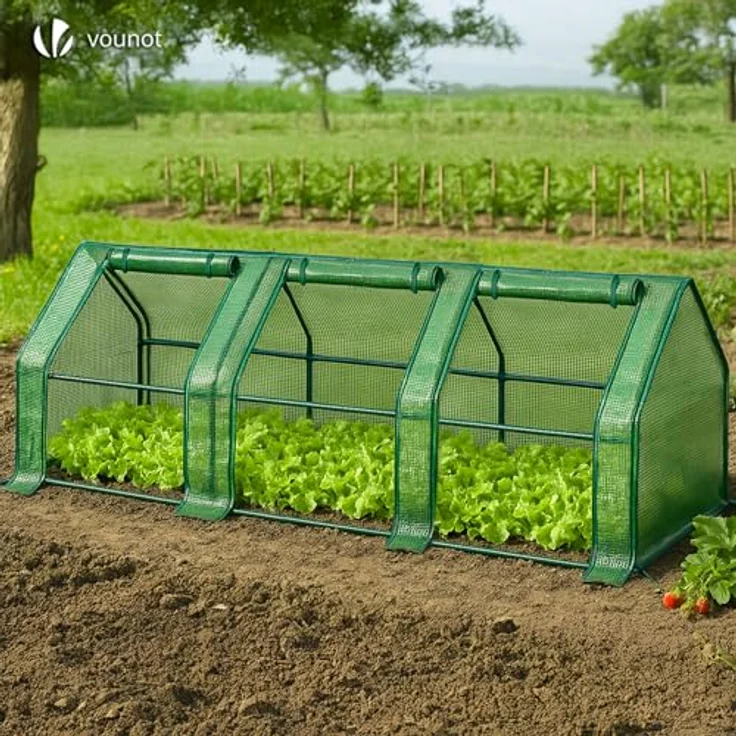 VOUNOT Gewächshaus Mini 270x90x90 cm mit 3 Rolltür, Klein Foliengewächshaus für Balkon, Garten, Tomatengewächshaus Stabil Winterfest Wetterfest, Verstärkte PE-Folie 135g/m², Grün – Bild 6