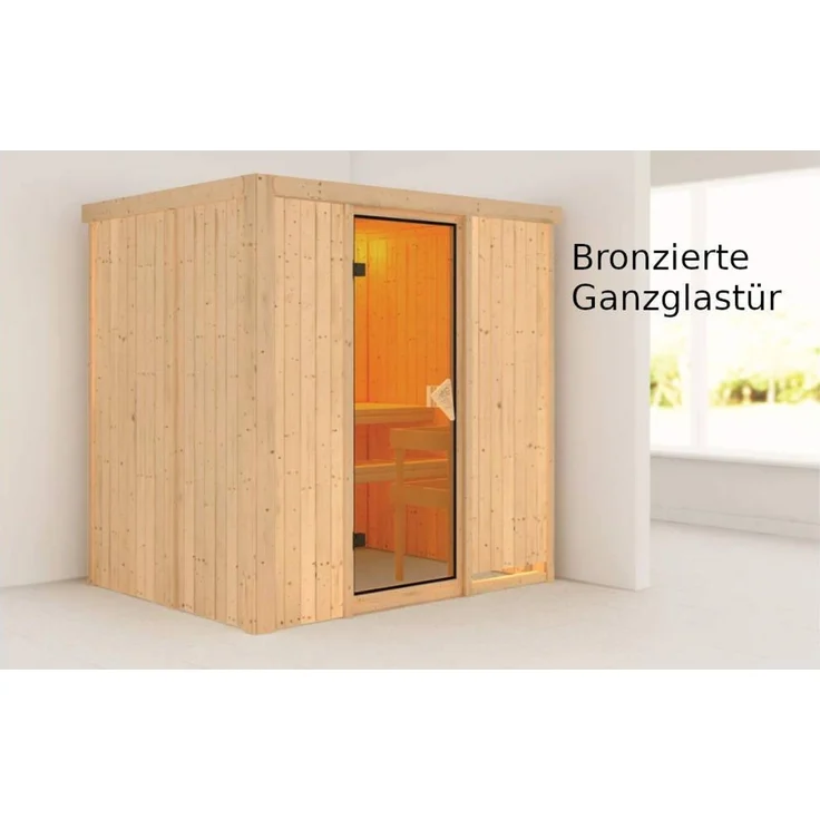 Karibu Sauna Bodin + 9kW Saunaofen mit ext. Steuerung Easy Klarglas Ganzglastür – Bild 5