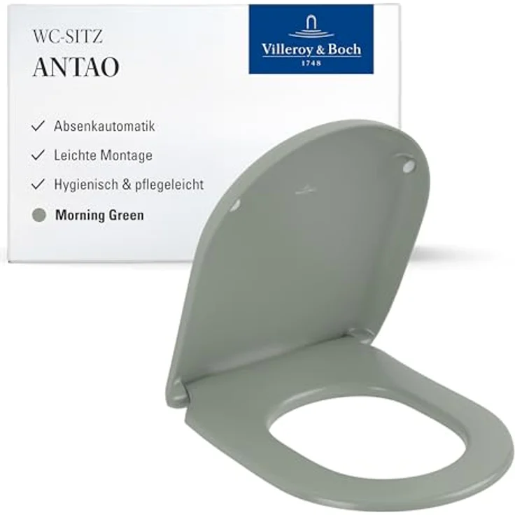 Villeroy & Boch Antao WC-Sitz, Toilettendeckel mit Absenkautomatik, abnehmbarer Toilettensitz aus bruchsicherem Duroplast, Klodeckel Original Ersatzteil, D-Form, Morning Green, matt – Bild 2