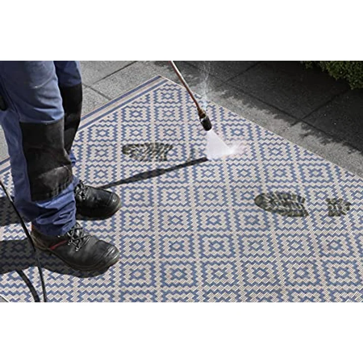 NORTHRUGS In- und Outdoor Teppich Raute 240x340 cm - Wetterfest Modern Geometrisches Raute Muster Design Teppich für Balkon Terrasse Garten Wintergarten Wohnzimmerteppich Wasserfest in Blau Creme – Bild 7