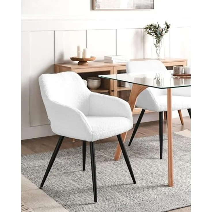 Esszimmerstuhl 2er Set CASMALIA Bouclé Cremeweiß – Bild 2