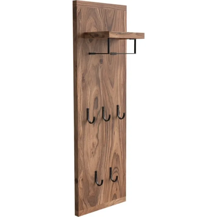 Garderobenpaneel Akazie hell 35x107x20 cm massivum Sydney Wandgarderobe Holz Flurmöbel mit Ablage Wandhaken Kleiderhaken Büro Diele