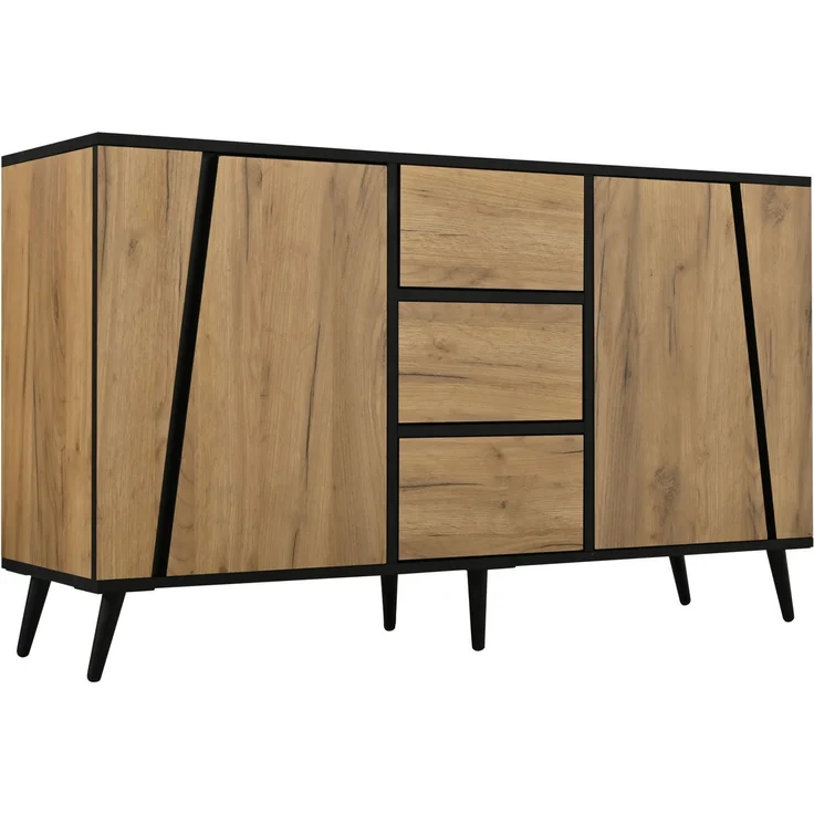 DESVIAE Sideboard Holzfarbe/Schwarz – 120x70x40 cm – 2 Türen, 3 Schubladen, verstellbare Einlegeböden – Bild 8
