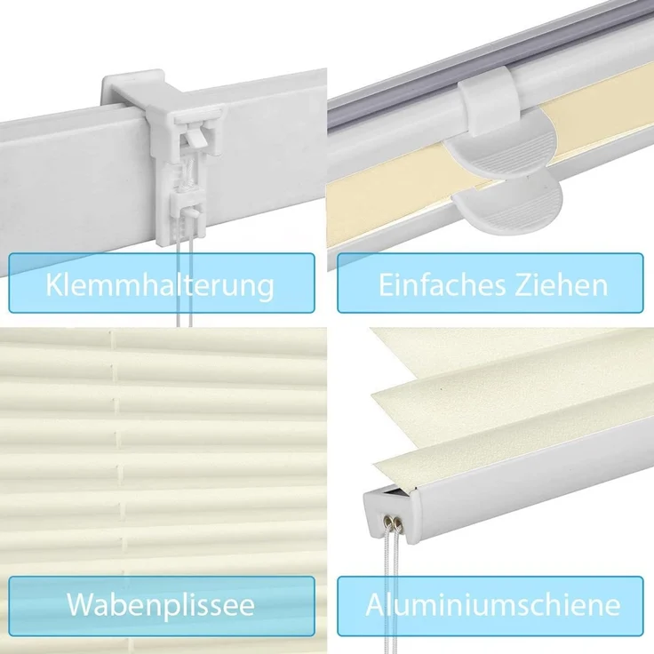 Sekey Plissee Klemmfix ohne Bohren 55x120cm Faltrollo Plisseerollo Jalousie für Tür & Fenster Blickdicht Sichtschutz Sonnenschutz Fertifplissee Rollo 55 cm breit Beige – Bild 3