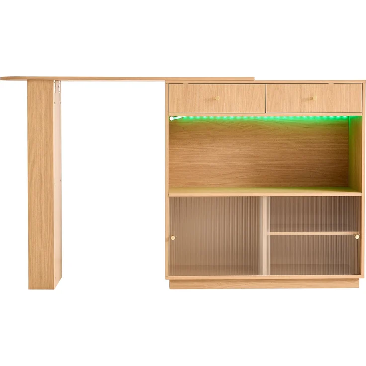 Bartisch aus Spanplatte, 360° drehbar mit Stauraum, 183x30x100 cm, Eichenfarbe – Bild 6