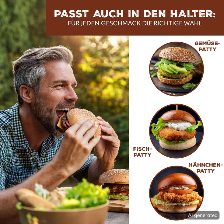 Burger-Grillhalter für 4 Burger Patties // Edelstahl // ca. 57 x 26 cm // Burgergriller Grillkorb – Bild 6