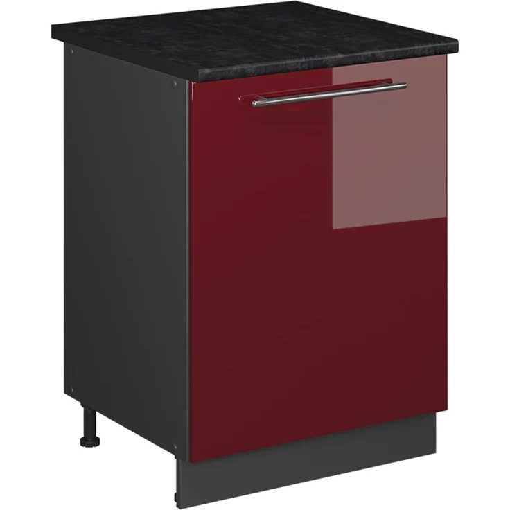 Küchenunterschrank Fame-Line Bordeaux Hochglanz/Anthrazit 60 cm 1 Tür mit Arbeitsplatte Vicco – Bild 1