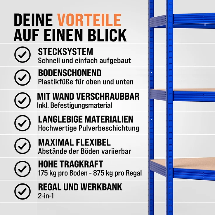 MONZANA® Eckregal Lagerregal 180x70x40cm Blau – Bild 9