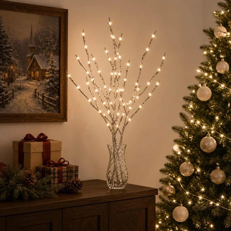 vidaXL LED-Kupferzweig Weihnachtsdekoration 3 stk. Weiß 62 cm Stahl 42055399 – Bild 1