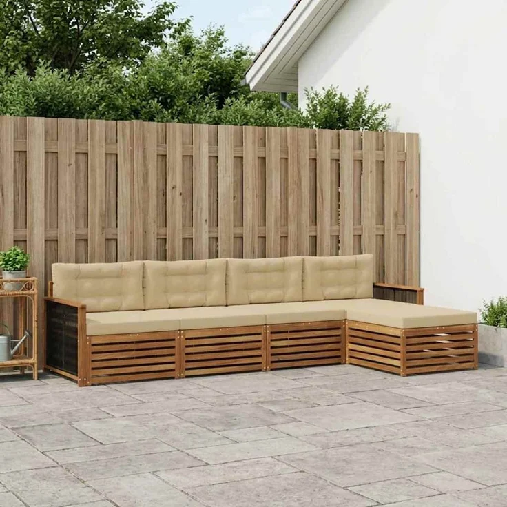 vidaXL Outdoor-Sofagarnitur 5 stk. 4-Sitzer Natur und Beige 3383236 – Bild 1