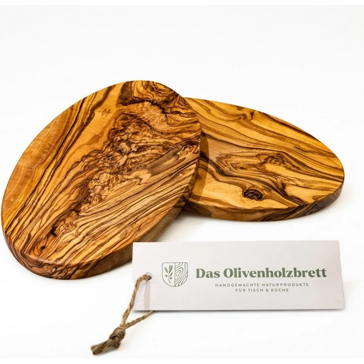 dasOlivenholzbrett Frühstücksbrett 2er Set Frühstücksbrett aus Olivenholz, oval, Olivenholz, (2-St)