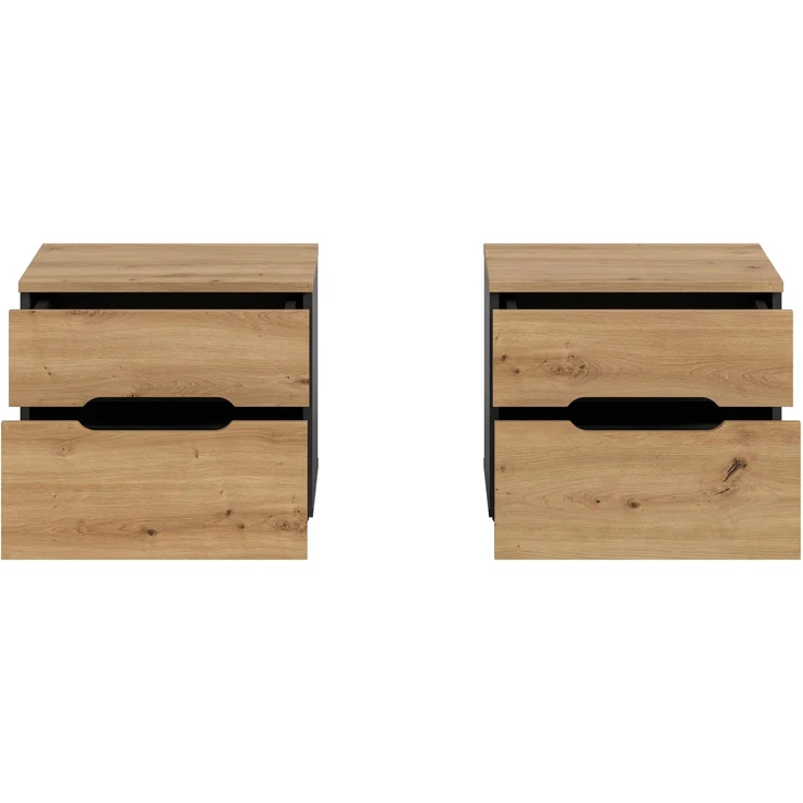 Nachttisch Sova 2er-Set – Eiche-Optik & Schwarz, 50x42x37 cm, mit Stauraum & Schublade – Bild 4