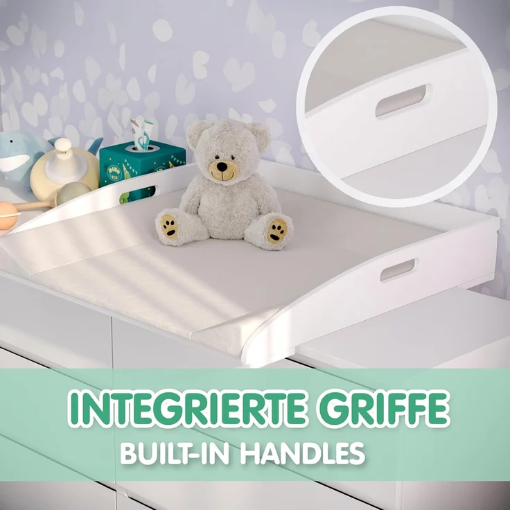 CADANI Wickelaufsatz ILA – Verstellbarer Universal Wickeltisch-Aufsatz kompatibel mit IKEA Kommoden Malm, Hemnes, Nordli – 77×76×12 cm, Weiß mit Kippschutz & Sicherer Befestigung für Wickelkommoden – Bild 8