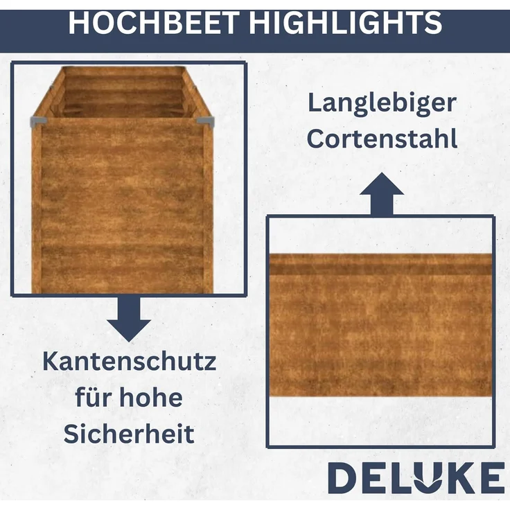 DELUKE® Hochbeet aus Cortenstahl AKSEL unten offen Hochbeet Metall Pflanzenbeet Metall Gartenbeet Blumenbeet Beet hoch Frühbeet für Garten Gemüsebeet, 100x50x69cm – Bild 4
