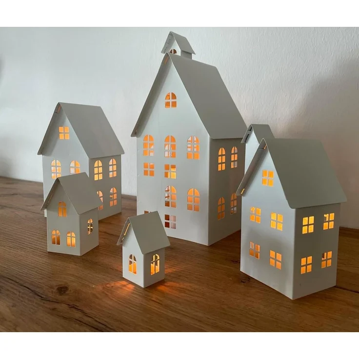 LB H&F Lilienburg Dekofigur 5er SET Haus Häuser Deko Metall Lichthaus Metallhaus Dekohaus (weihnachtsdeko Winterdeko Herbstdeko Mitbringsel Geschenk Adventsdeko Herbstdeko Tischdeko Laterne Windlicht Laterne Windlicht Wohnzimmer außen Garten Mutter Mam... – Bild 3