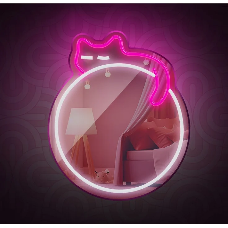 Forever Light LED Neon Dekolicht mit Spiegel Wandkunst Wanddekoration Sleeping Cat – Bild 3