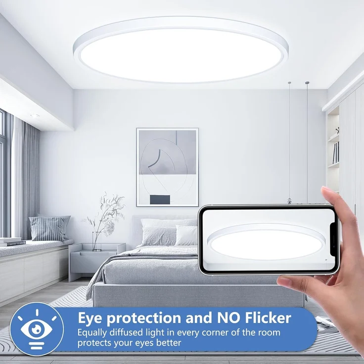 50CM Deckenlampe Led Deckenleuchte Flach - 48W 6500K 4800LM Kaltweiß Rund Küchenlampe Badlampe Led Deckenlampe Wohnzimmer Lampe Decke für Küche Schlafzimmer Badezimmer Kinderzimmer Modern Utra Dünn – Bild 8