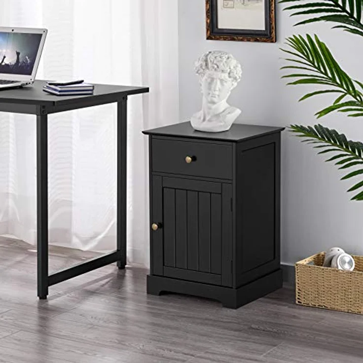 Yaheetech Nachtschrank Nachtkommode Boxspringbett Nachttisch mit 1 Schublade und verstellbarem Einlegeboden Moderner Beistelltisch für Schlafzimmer/Wohnzimmer 40 x 35 x 60 cm, Schwarz – Bild 10