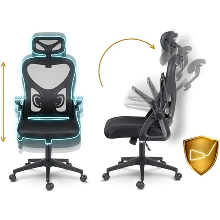 Sofotel Bürostuhl Ergonomisch Schreibtischstuhl Drehstuhl Höhenverstellbar TILT Mechnismus Armlehnen Kopfstütze PU Rollen Mikronetz Todden Schwarz – Bild 6