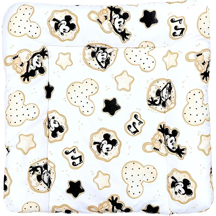 TupTam Baby Wickeltischauflage mit Baumwollbezug Gemustert, Farbe: Micky Maus/Noten/Weiß/Beige, Größe: 70x50 cm – Bild 1