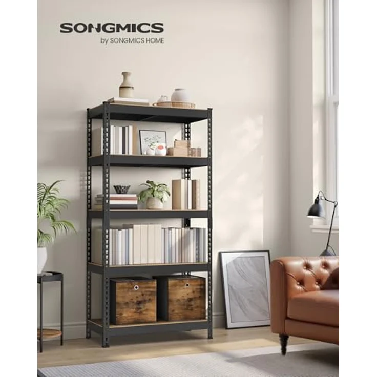SONGMICS Schnelle Montage, Schwerlastregal 2er Set, Standregal, Lagerregal, Küchenregal, Regal, 5 Ablagen, 45 x 90 x 180 cm, bis 875 kg belastbar, für Keller, Küche, Arbeitszimmer, vintagebraun – Bild 4