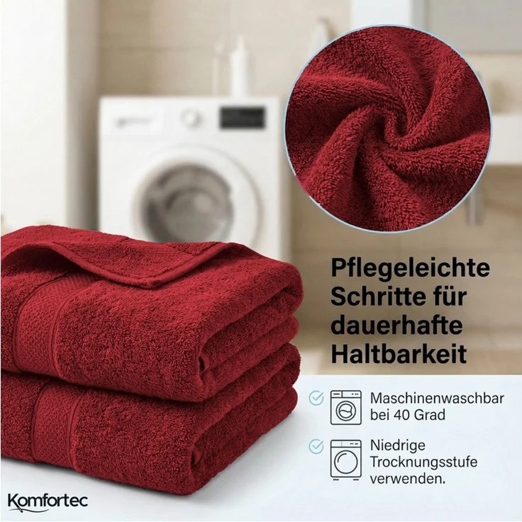 Komfortec 8er Handtuch Set aus 100% Baumwolle, 4 Badetücher 70x140 und 4 Handtücher 50x100 cm, Frottee, Weich, Towel Groß, Anthrazit Grau/Aurorarot – Bild 3