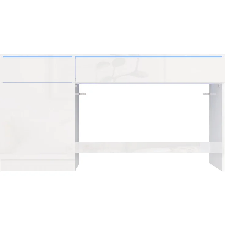ZUBALIYA Hochglanz Schreibtisch 120 x 50 cm mit LED-Beleuchtung, 2 Schubladen & 1 Tür, großer Computertisch und Schminktisch, Moderner Arbeitsplatz für Homeoffice und Schlafzimmer – Bild 10