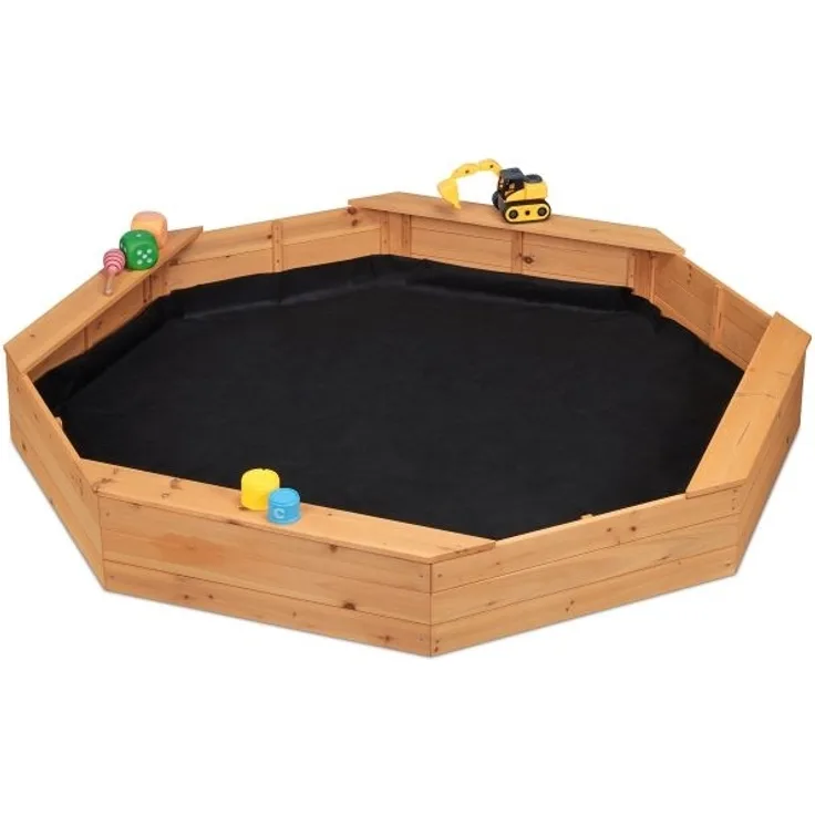 Relaxdays Sandkasten mit Vlies, Tannenholz, 22,5 x 160 x 160 cm