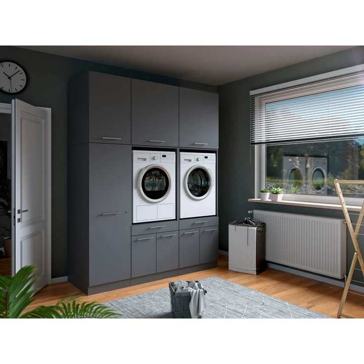Laundreezy Waschraum Komplett-Set, Anthrazit - Modulares Schranksystem für Waschküche & Hauswirtschaftsraum - 186 x 238 x 68 cm (B/H/T) – Bild 2